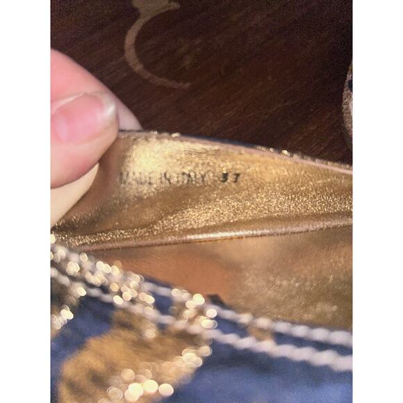 PRADA Casual Preppy Festival Brocade Navy Blue & Gold Fabric Espadrilles 37 / 7 - Picture 15 of 15